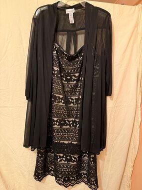 Catherines Black Lace knee length Dress with Sheer Black Overlay